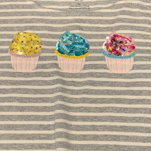 Talbots Sequin Cupcakes Striped Top Sz 2P Gray  #96J - Picture 7 of 9